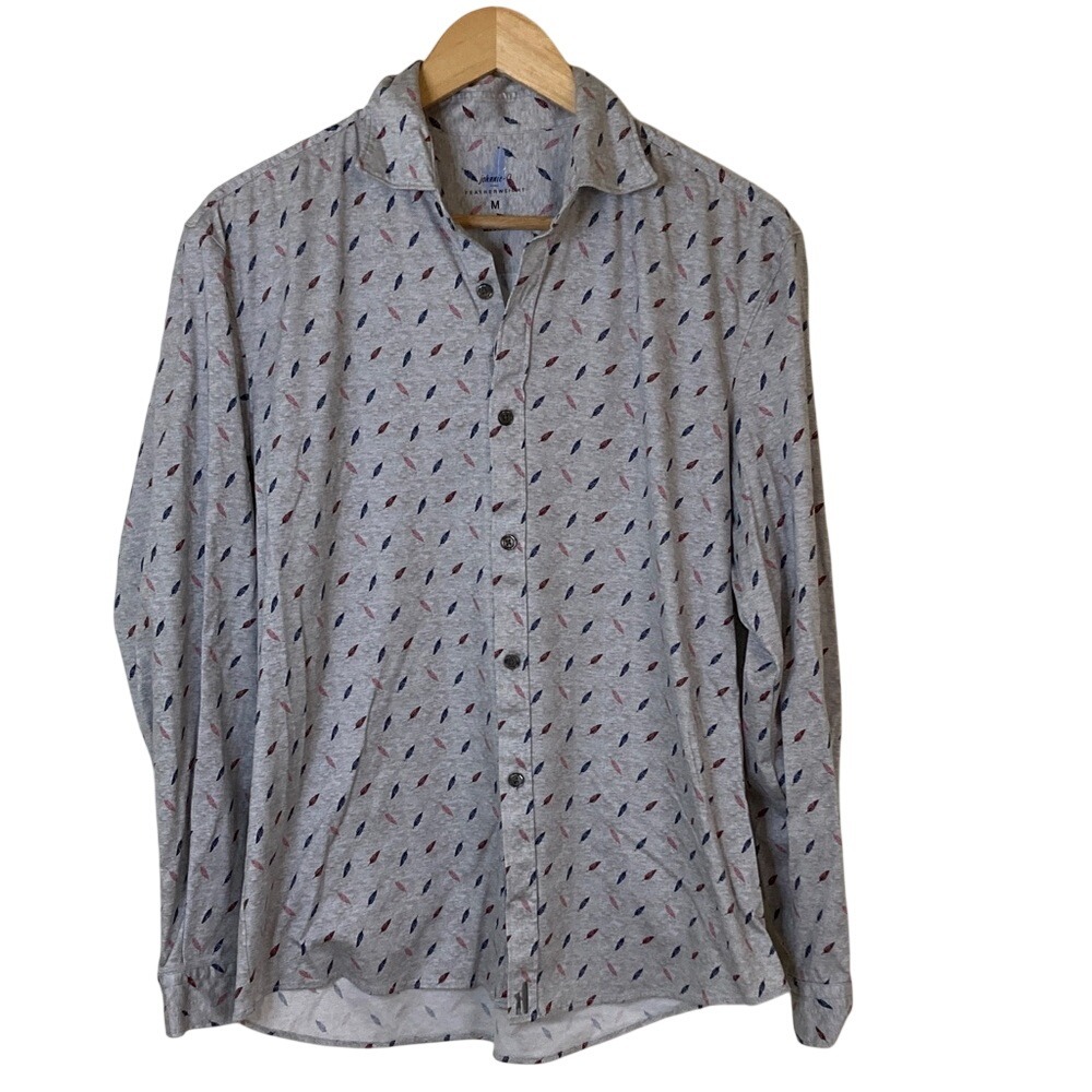 Johnnie O Men's Gray Patterned Featherweight Cotton LS Button Down Shirt Size M
